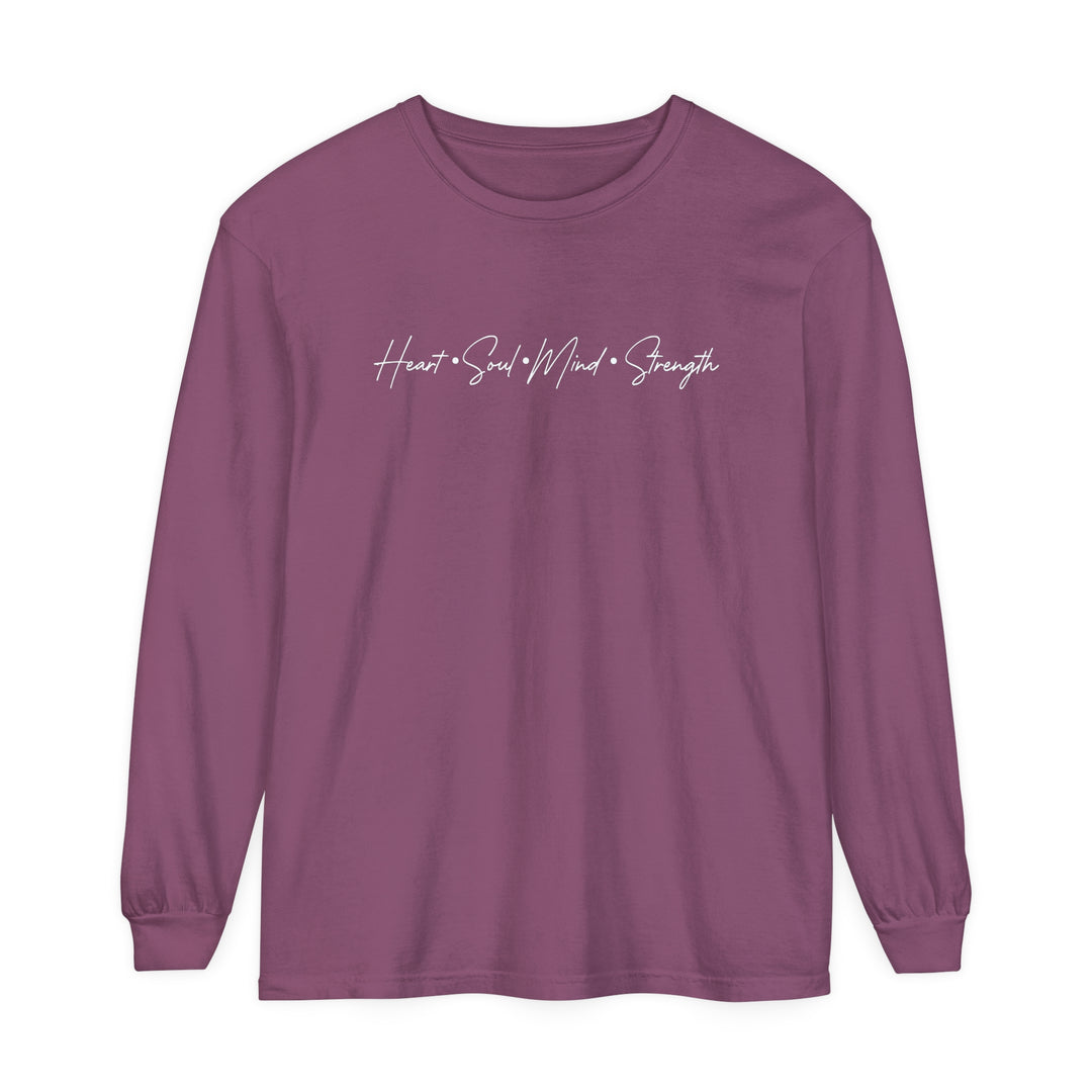 Heart Soul Mind Strength Script Long Sleeve Shirt Long-sleeve Berry S 