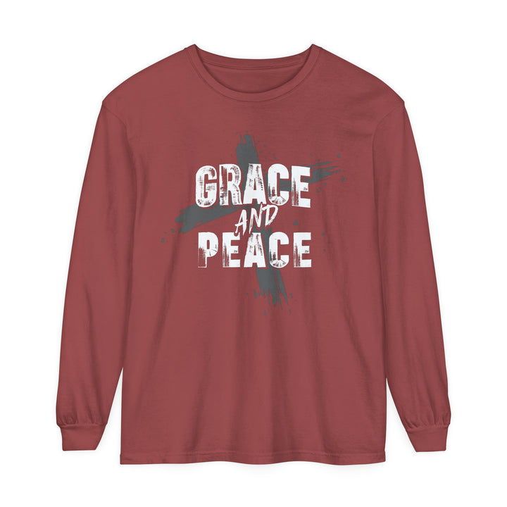 Grace and Peace Cross Long Sleeve Shirt Long-sleeve Brick S 