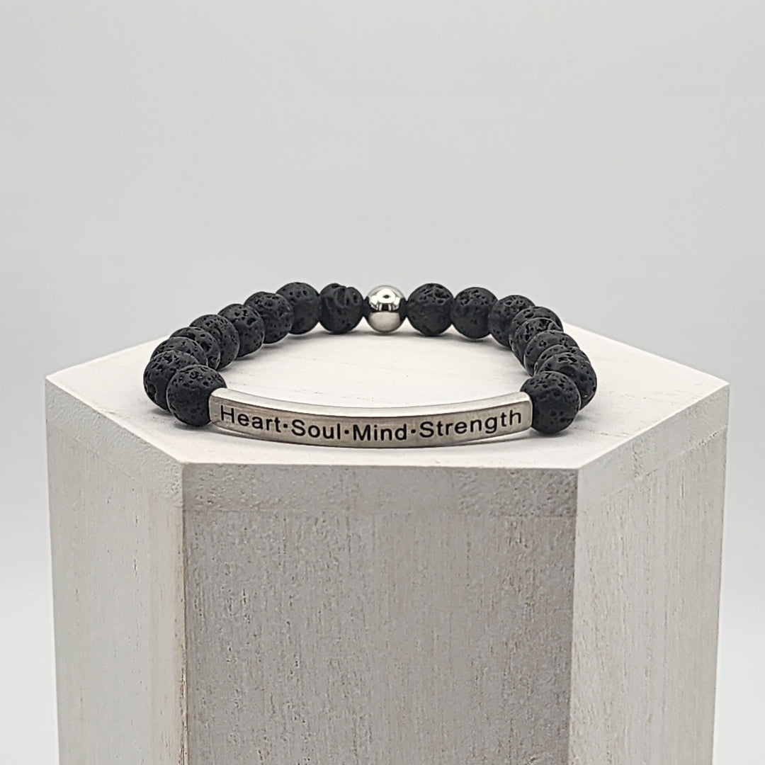 Heart·Soul·Mind·Strength Men's Earth Stone Scripture Bracelet Men's Bracelets   