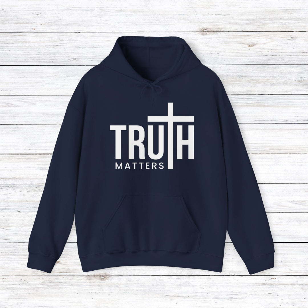 Truth Matters (White Script) Hoodie Hoodie Navy S 