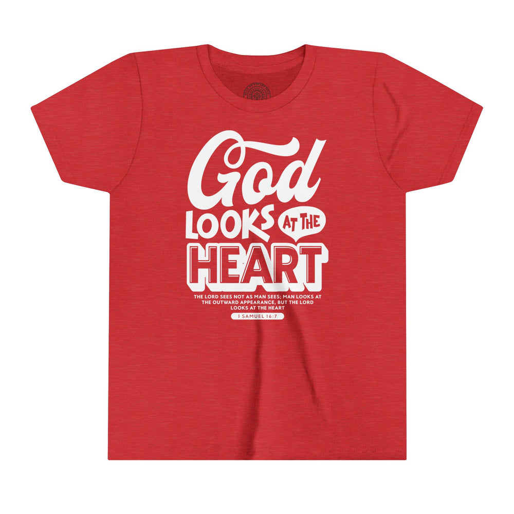 God Looks At Heart Youth T-shirt Kids clothes Heather Red S 