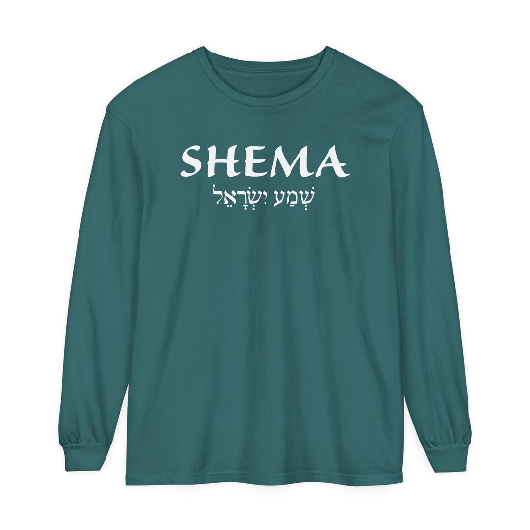 Shema Hebrew Long Sleeve Shirt Long-sleeve Blue Spruce S 