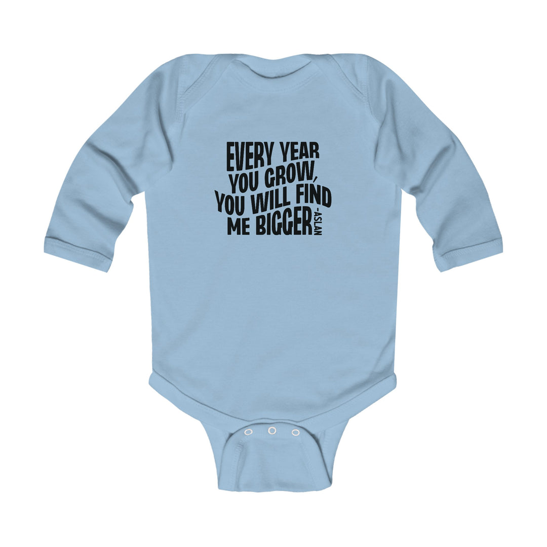 Every Year You Grow (Black Script) Infant Long Sleeve Bodysuit Kids clothes Light Blue NB (0-3M) 