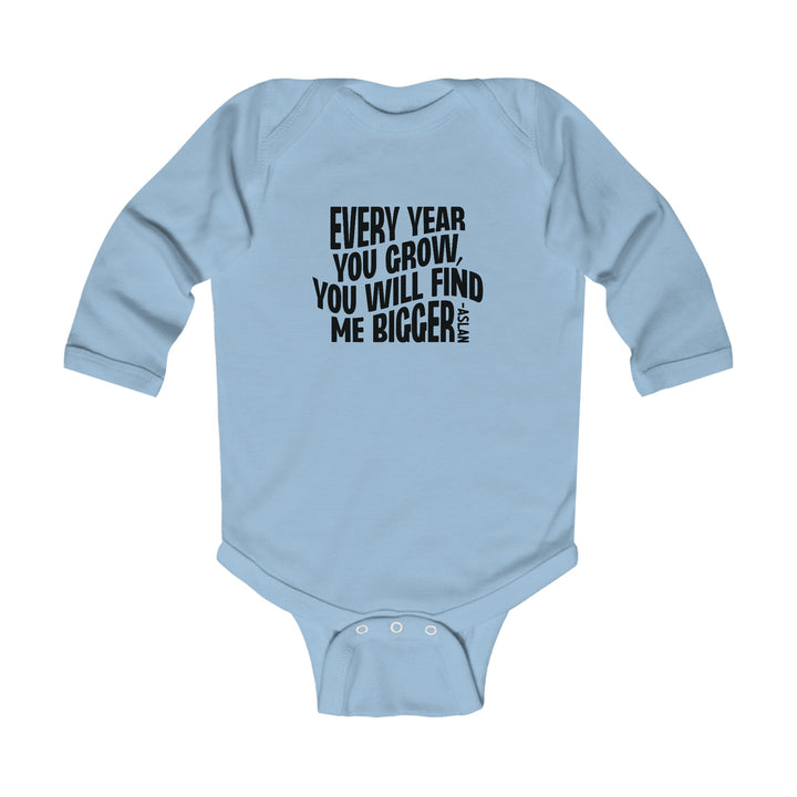 Every Year You Grow (Black Script) Infant Long Sleeve Bodysuit Kids clothes Light Blue NB (0-3M) 