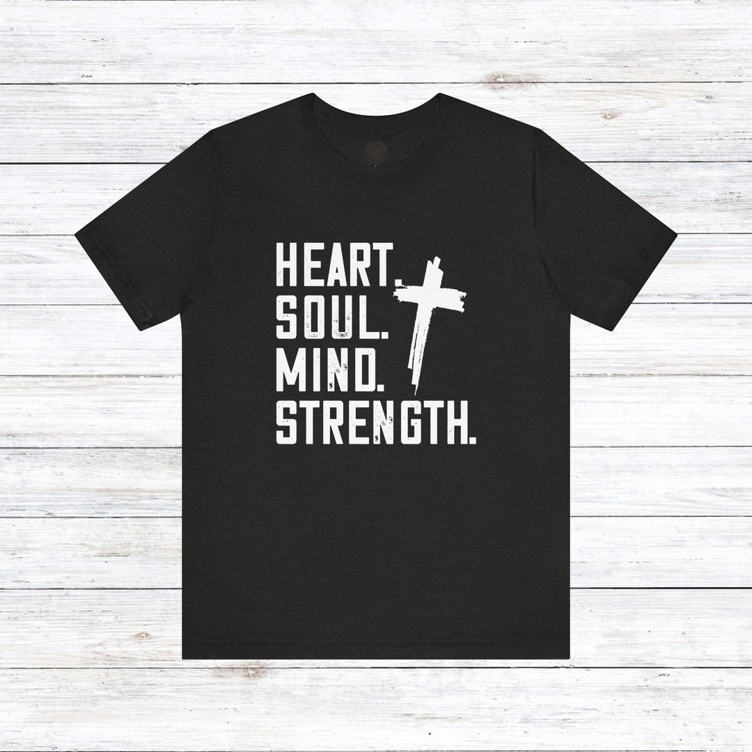 Shema Heart Soul Mind Strength Unisex T-Shirt T-Shirt Black Heather S 