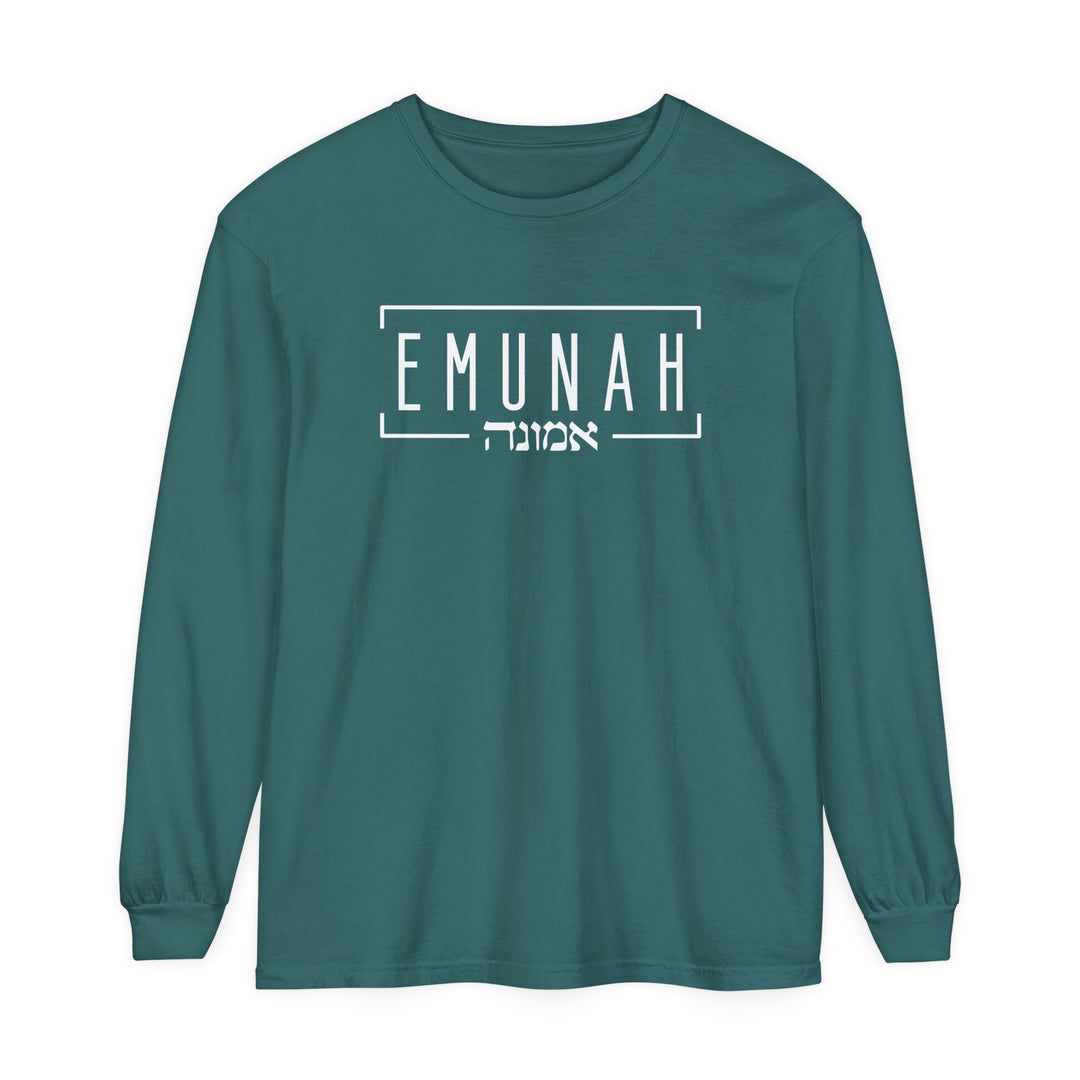 Emunah Hebrew Long Sleeve Shirt Long-sleeve Blue Spruce S 