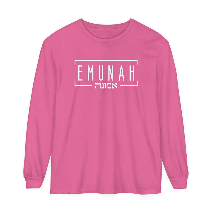 Emunah Hebrew Long Sleeve Shirt Long-sleeve Crunchberry S 