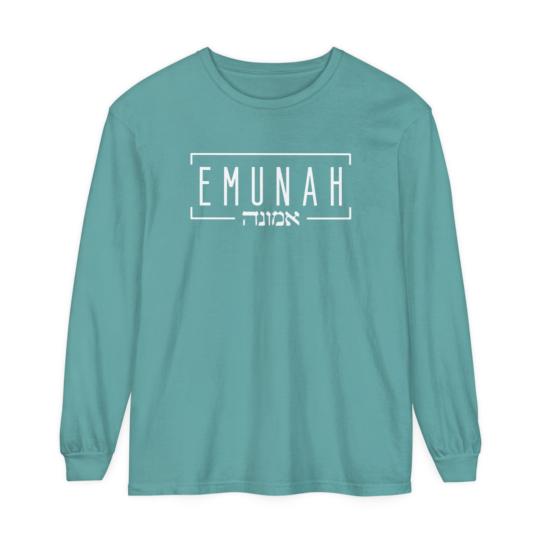 Emunah Hebrew Long Sleeve Shirt Long-sleeve Seafoam S 