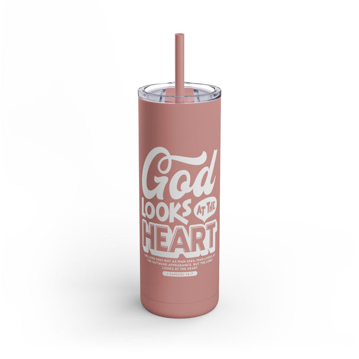 Christian Tumbler God Looks At Heart Mug Dusty Rose 20oz Matte