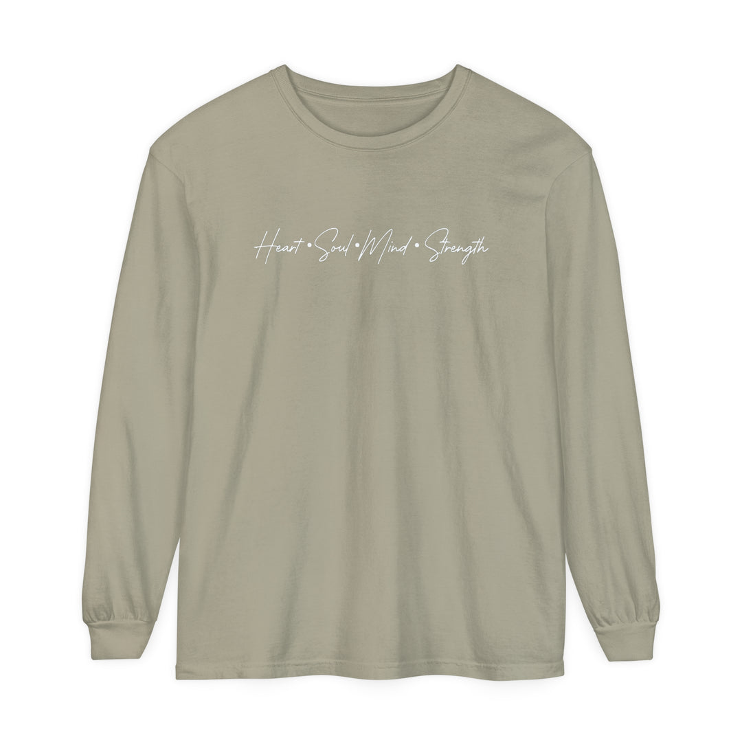 Heart Soul Mind Strength Script Long Sleeve Shirt Long-sleeve Sandstone S 