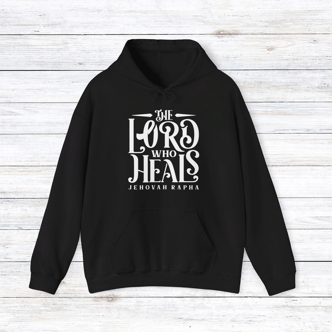 The Lord Who Heals (White Script) Hoodie Hoodie Black S 