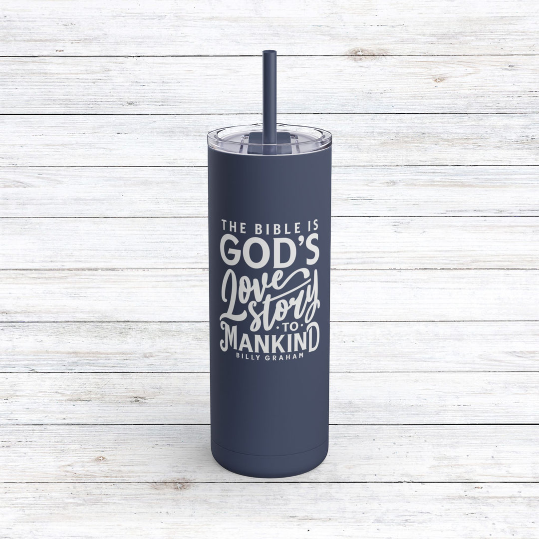 Christian Tumbler God's Love Story Mug Indigo 20oz Matte