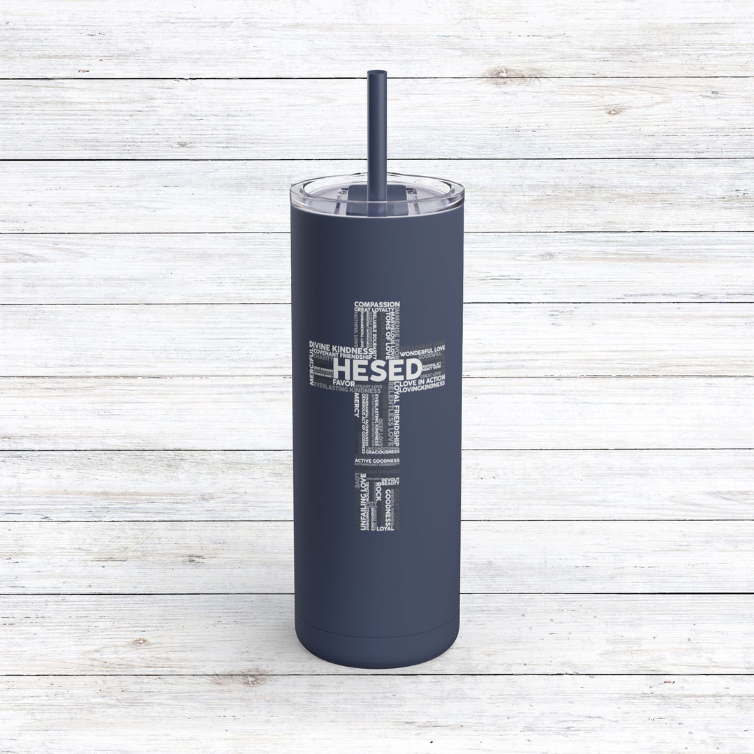 Christian Tumbler Hesed Cross Cloud Mug Indigo 20oz Matte