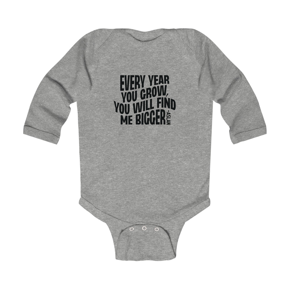 Every Year You Grow (Black Script) Infant Long Sleeve Bodysuit Kids clothes Heather NB (0-3M) 