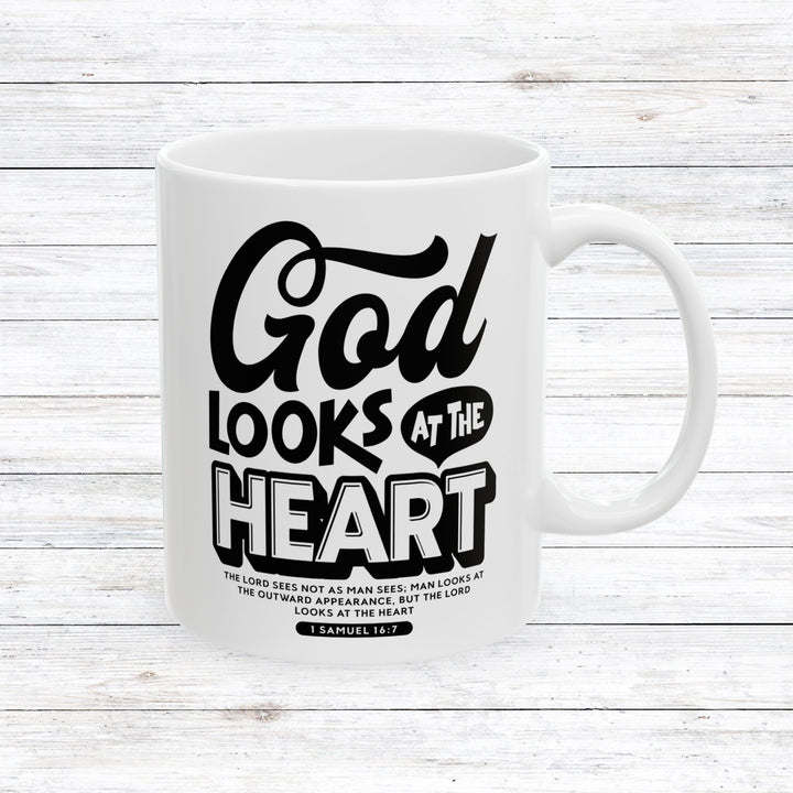 Christian Coffee Mug God Looks At Heart Ceramic Mug 11oz  