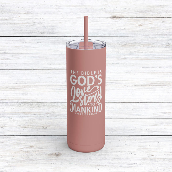 Christian Tumbler God's Love Story Mug Dusty Rose 20oz Matte