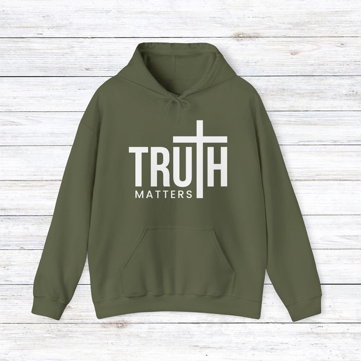 Truth Matters (White Script) Hoodie Hoodie Military Green S 