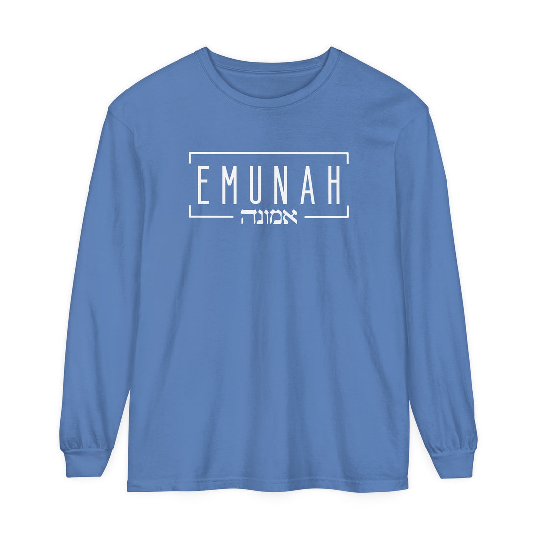 Emunah Hebrew Long Sleeve Shirt Long-sleeve Flo Blue S 