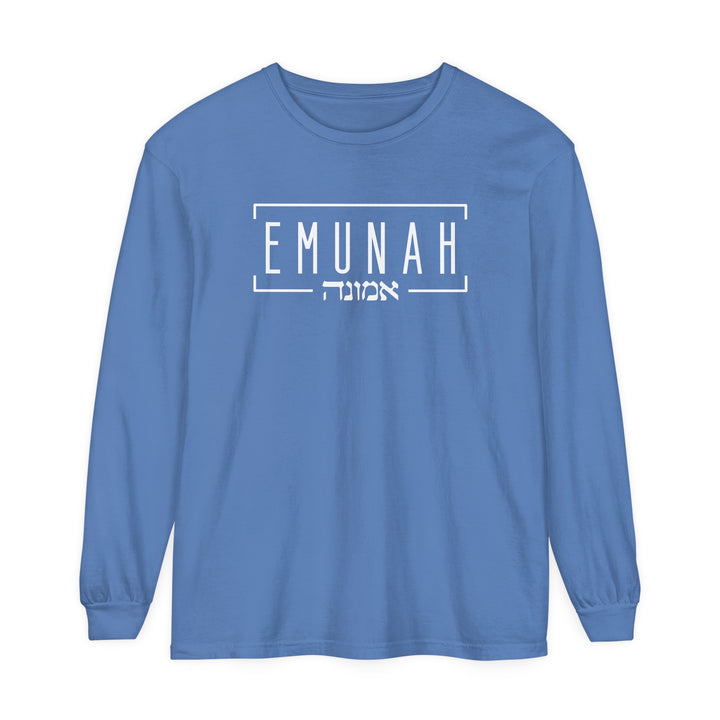 Emunah Hebrew Long Sleeve Shirt Long-sleeve Flo Blue S 