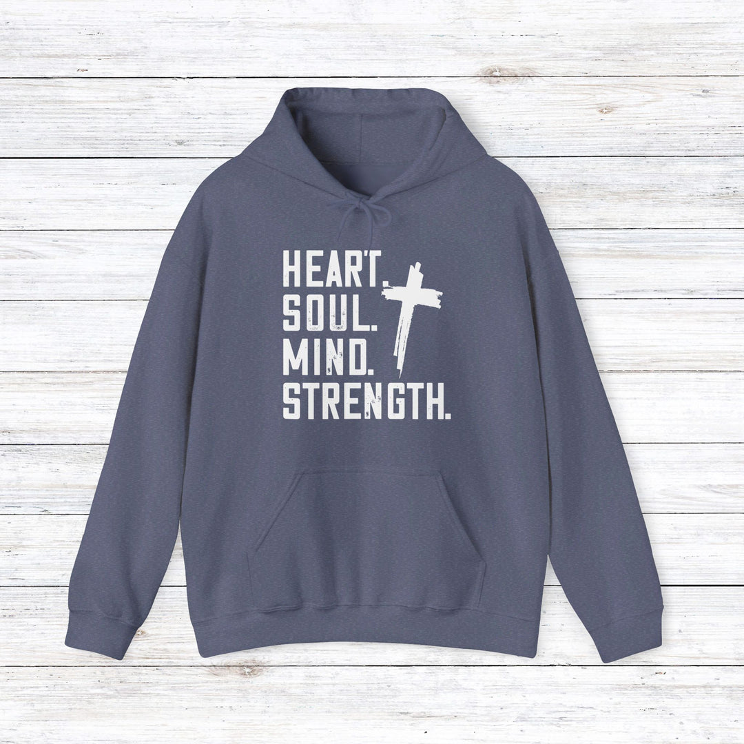 Heart Soul Mind Strength Cross Hoodie Hoodie Heather Navy S 