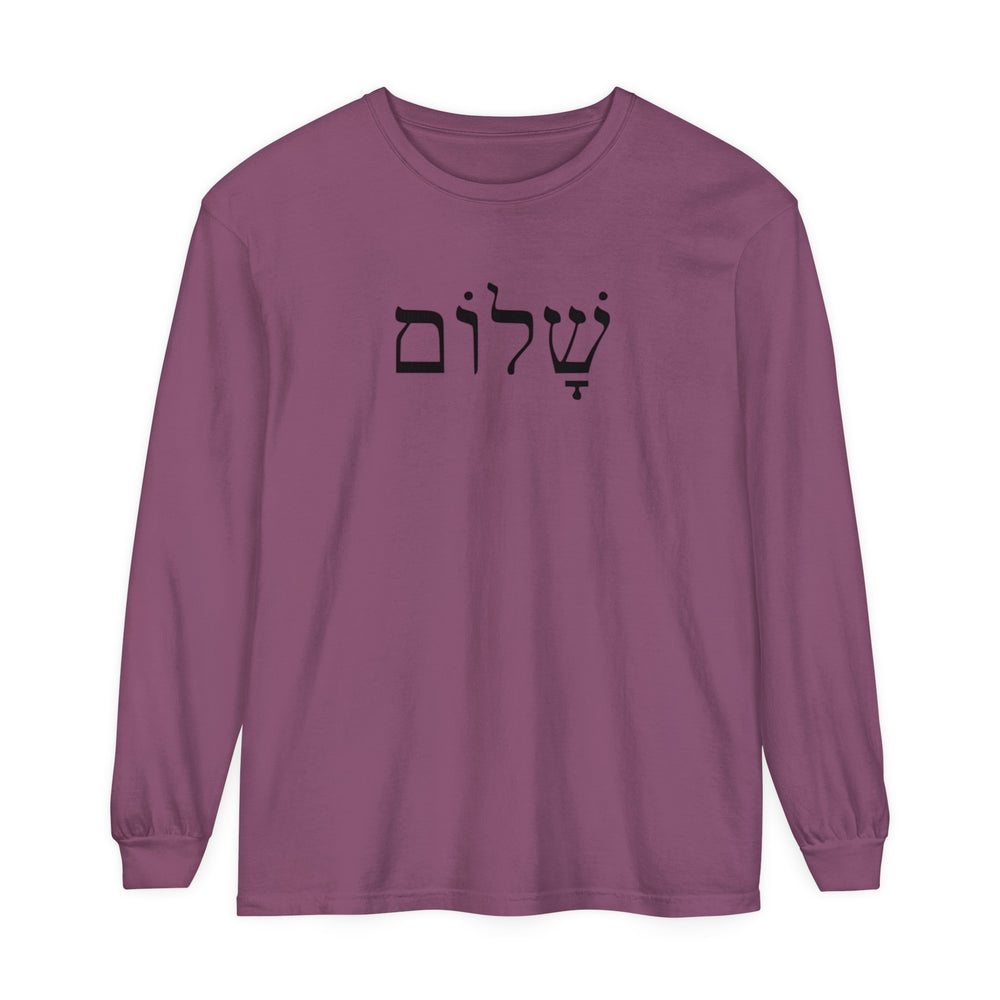 Shalom Hebrew Long Sleeve Shirt Long-sleeve Berry S 