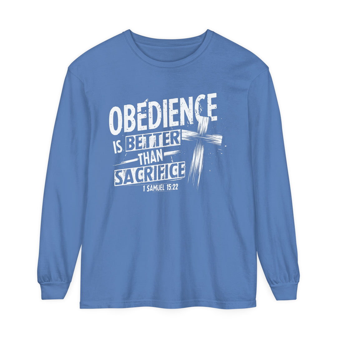 Obedience Is Better Cross Long Sleeve Shirt Long-sleeve Flo Blue S 