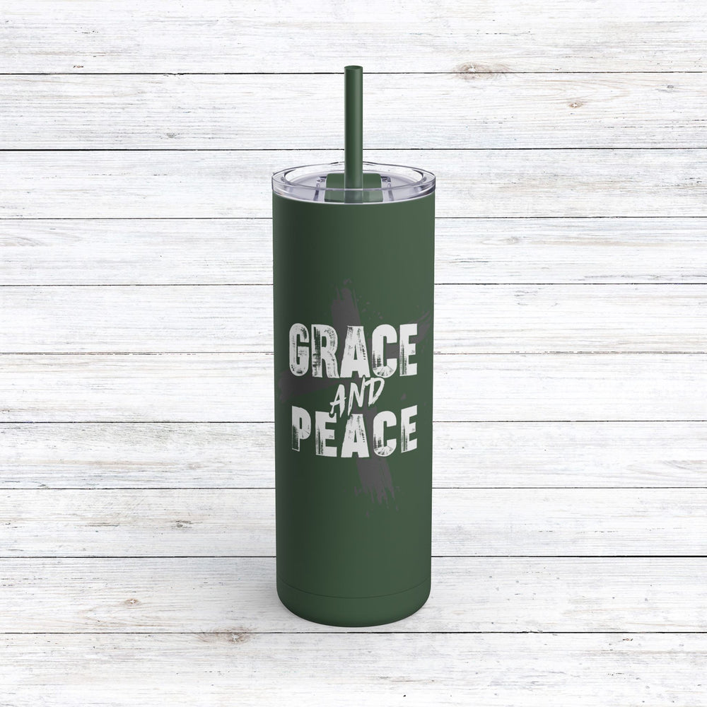 Christian Tumbler Grace and Peace Cross Mug Pine Needle 20oz Matte