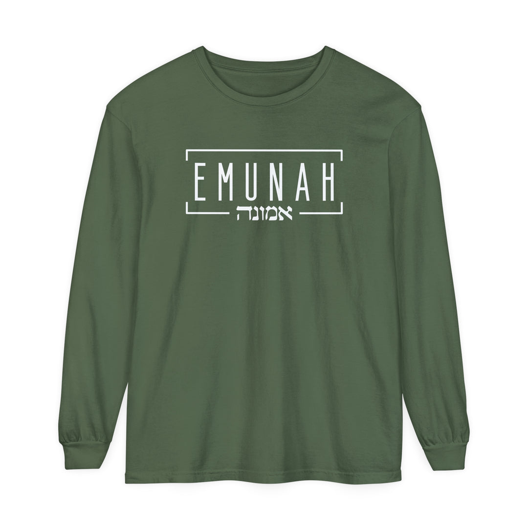 Emunah Hebrew Long Sleeve Shirt Long-sleeve Hemp S 