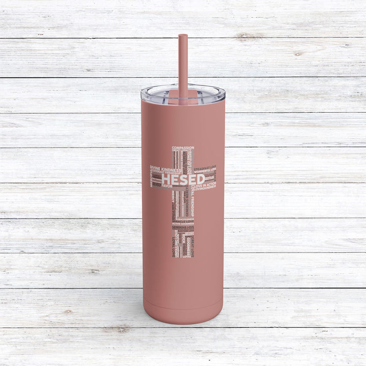 Christian Tumbler Hesed Cross Cloud Mug Dusty Rose 20oz Matte