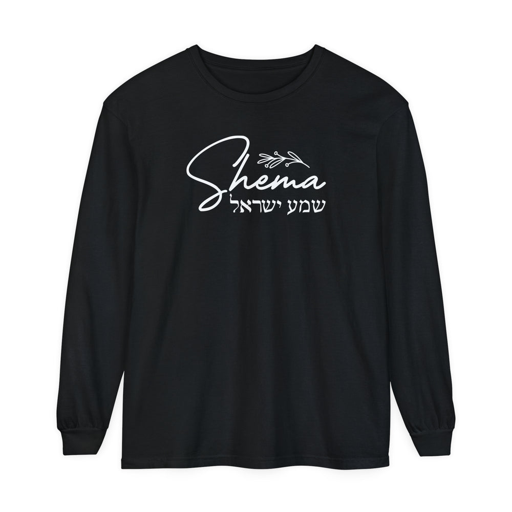 Shema Hebrew Long Sleeve Shirt Long-sleeve Black S 