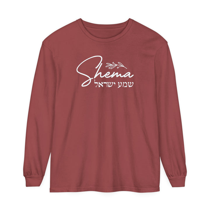 Shema Hebrew Long Sleeve Shirt Long-sleeve Brick S 