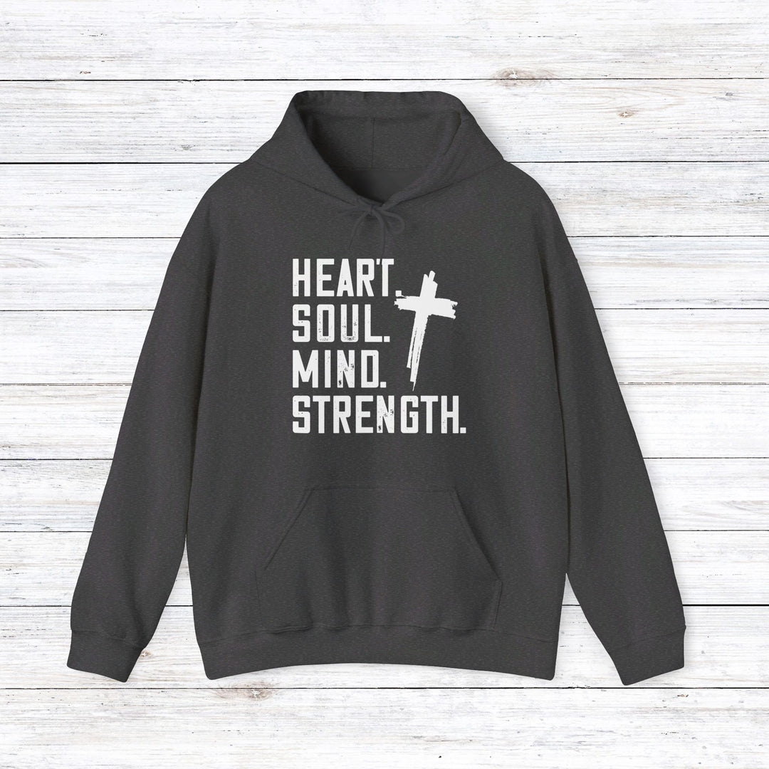 Heart Soul Mind Strength Cross Hoodie Hoodie Dark Heather S 