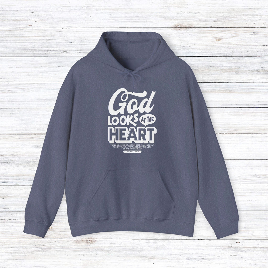 God Looks At Heart Hoodie Hoodie Heather Navy S 