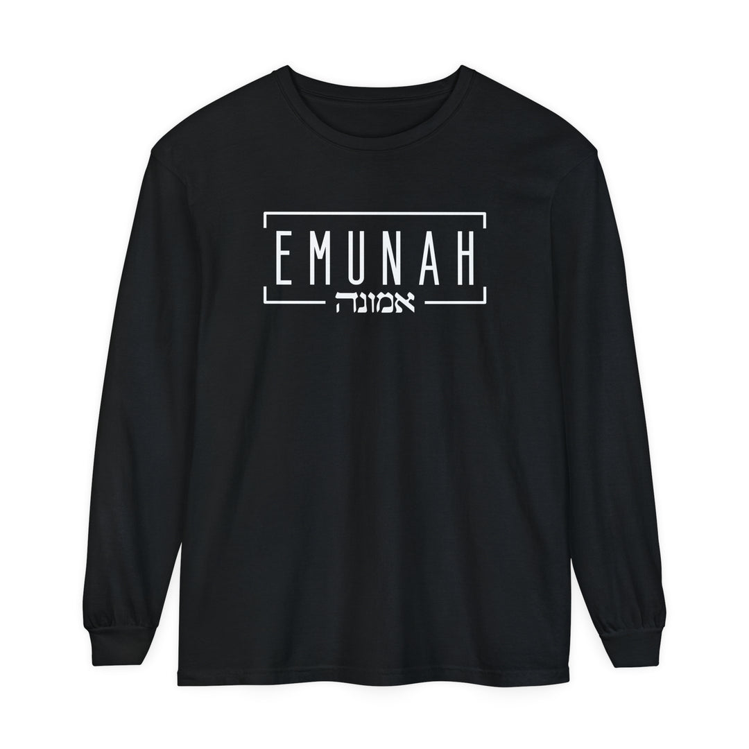 Emunah Hebrew Long Sleeve Shirt Long-sleeve Black S 