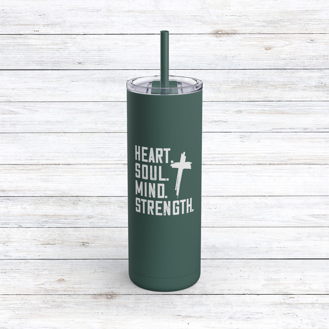 Christian Tumbler Heart Soul Mind Strength Mug Deep Teal 20oz Matte