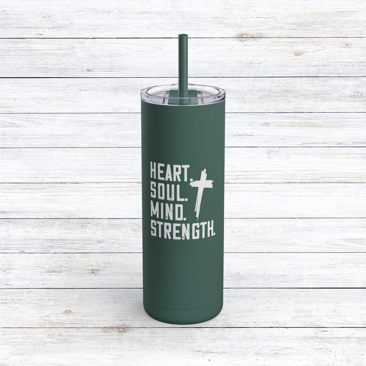 Christian Tumbler Heart Soul Mind Strength Mug Deep Teal 20oz Matte