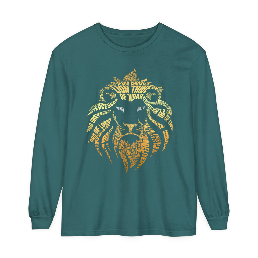 Lion Word Cloud Long Sleeve Shirt Long-sleeve Blue Spruce S 