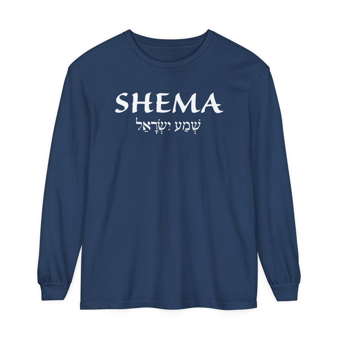 Shema Hebrew Long Sleeve Shirt Long-sleeve Midnight S 