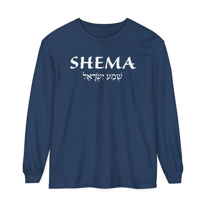 Shema Hebrew Long Sleeve Shirt Long-sleeve Midnight S 