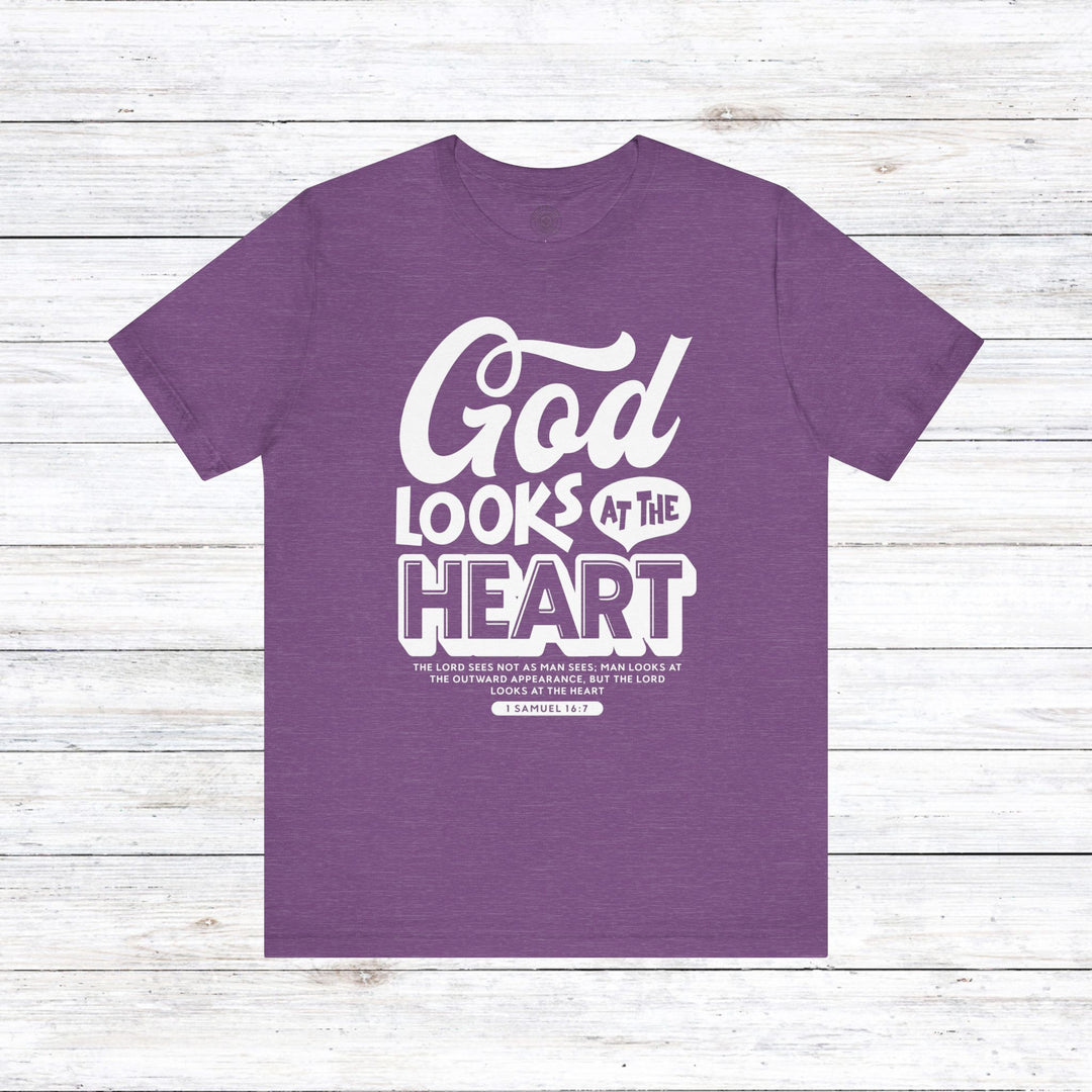 God Looks At The Heart Unisex T-Shirt T-Shirt Heather Team Purple S 