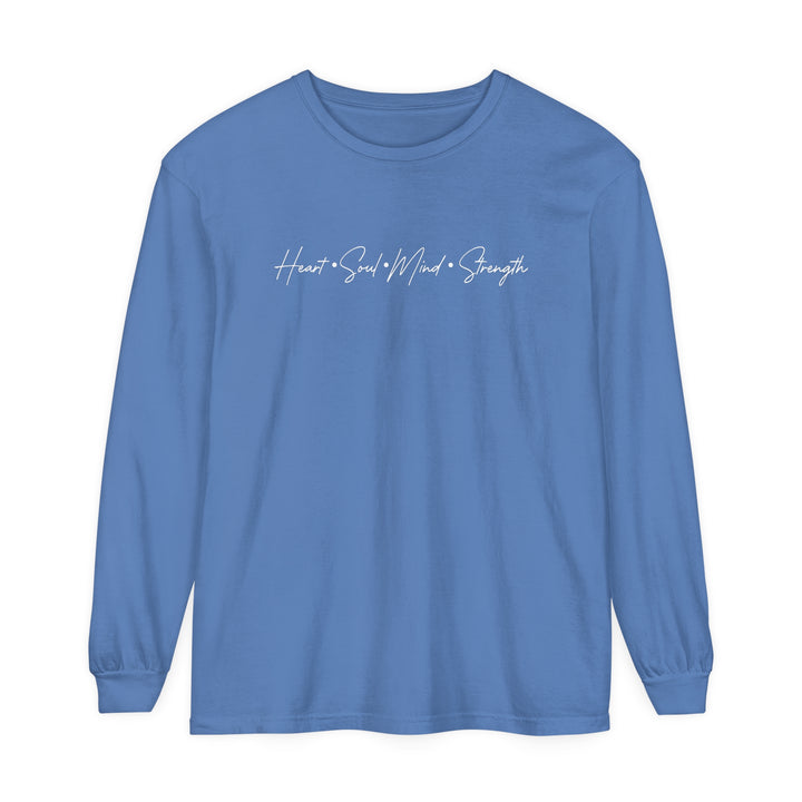 Heart Soul Mind Strength Script Long Sleeve Shirt Long-sleeve Flo Blue S 