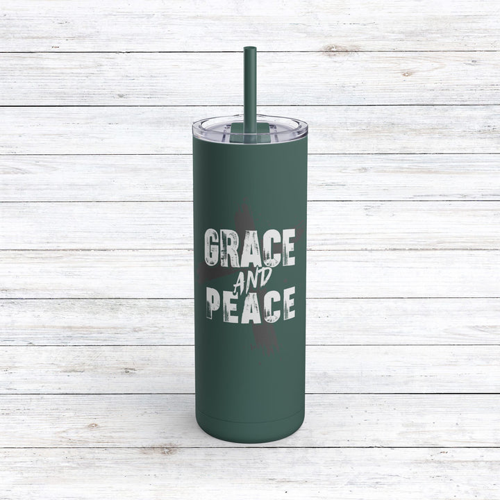 Christian Tumbler Grace and Peace Cross Mug Deep Teal 20oz Matte