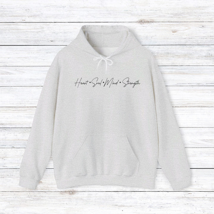 Heart Soul Mind Strength Script Hoodie Hoodie Ash S 