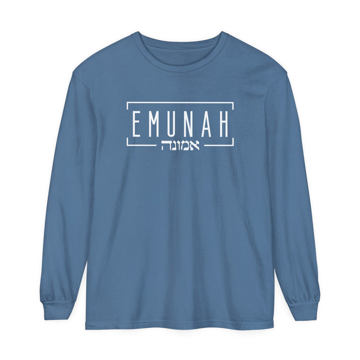 Emunah Hebrew Long Sleeve Shirt Long-sleeve Blue Jean S 