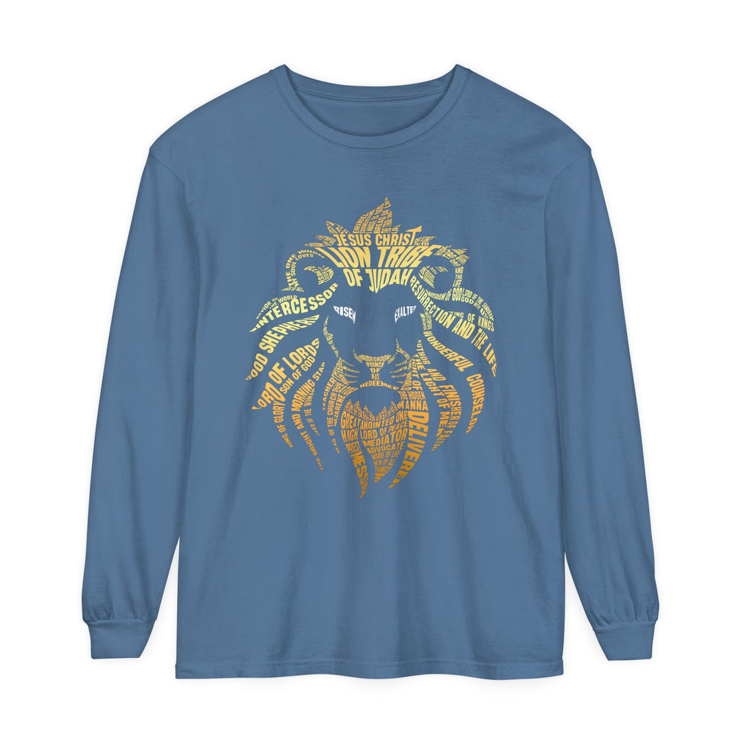 Lion Word Cloud Long Sleeve Shirt Long-sleeve Blue Jean S 