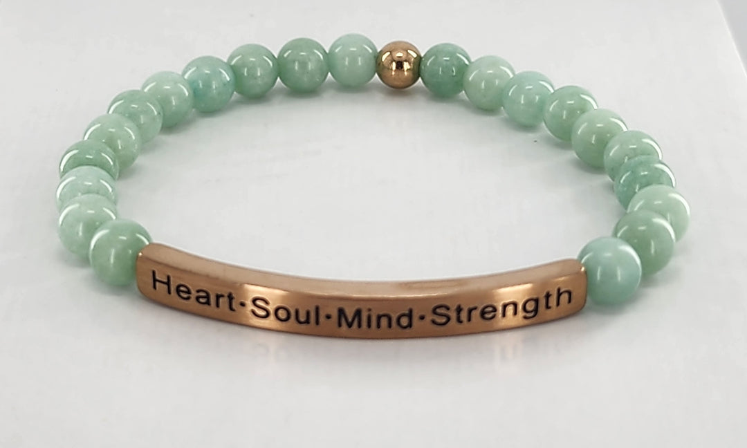 Heart·Soul·Mind·Strength Earth Stone Scripture Bracelet Scripture Bracelets Jade with rose gold bar  