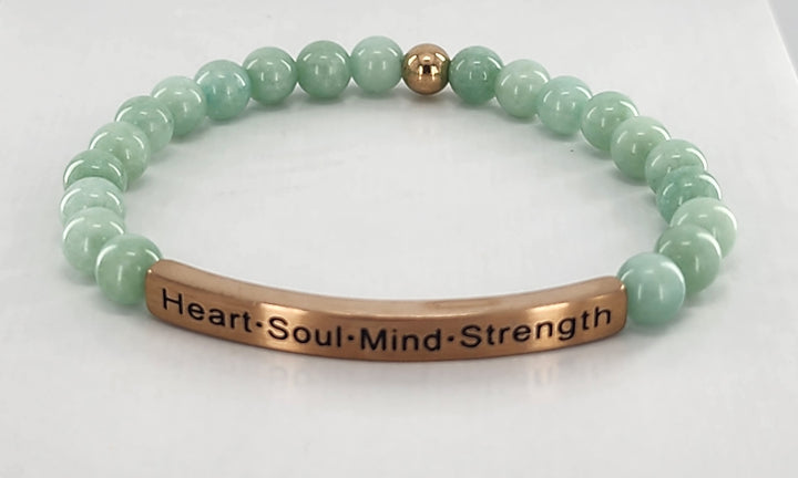 Heart·Soul·Mind·Strength Earth Stone Scripture Bracelet Scripture Bracelets Jade with rose gold bar  