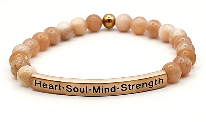 Heart·Soul·Mind·Strength Earth Stone Scripture Bracelet Scripture Bracelets Sunstone with rose gold bar  