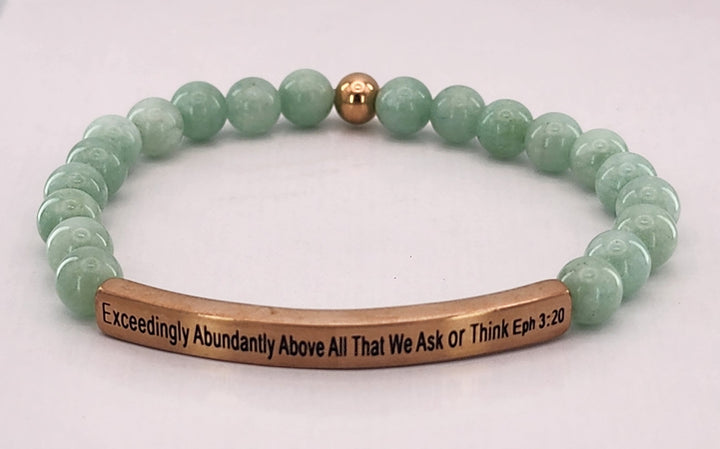 Exceedingly Abundantly Earth Stone Scripture Bracelet Scripture Bracelets Jade with rose gold bar  