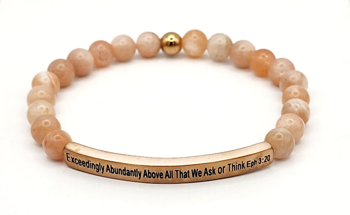 Exceedingly Abundantly Earth Stone Scripture Bracelet Scripture Bracelets Sunstone with rose gold bar  